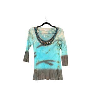Y2K Top Women Large Studio 212 Blue 100% Cotton